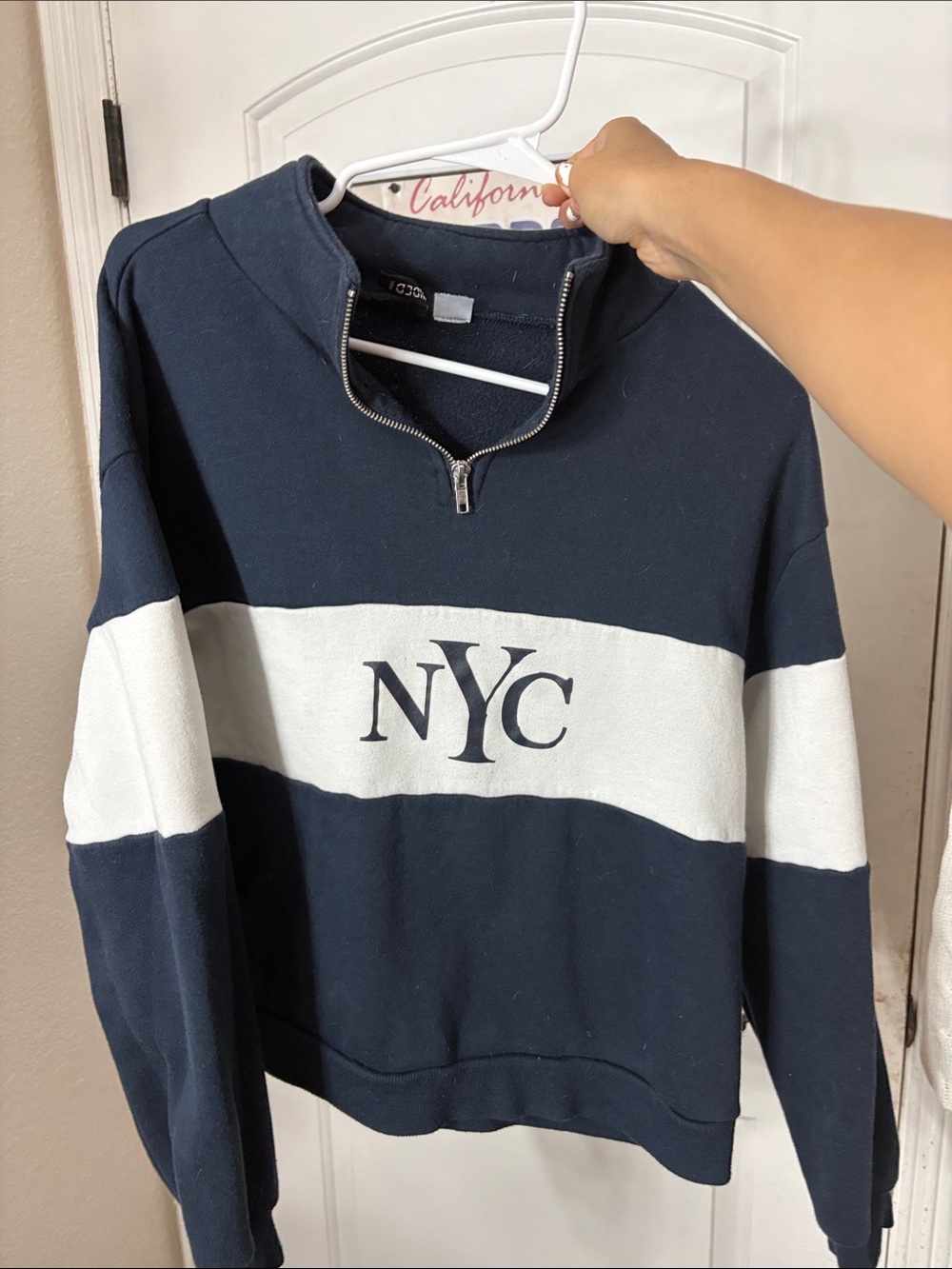 H&M Navy and White Half-Zip NYC Sweatshirt